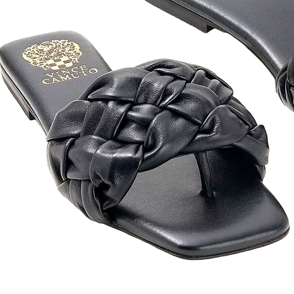 Black Antonni Leather Braided Sandals by Vince Camuto - Picture 1 of 9